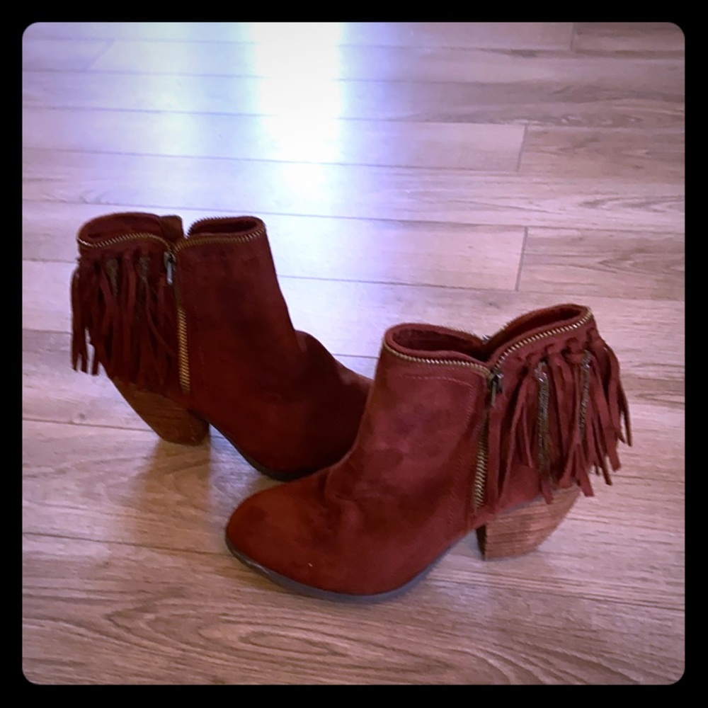 Not Rated rusty red suede ankle boots